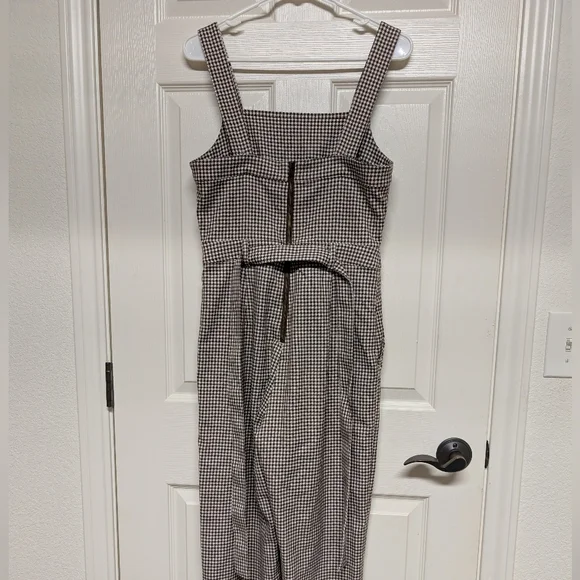 & Other Stories Belted Micro Gingham Houndstooth Overalls Brown S 4 Square Neck - Picture 7 of 14